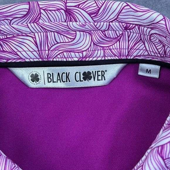 Black Clover Polo Shirt Mens Medium Pink Geometric Golf Tennis Performance Prep - Picture 3 of 9